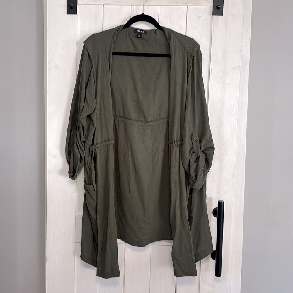 Torrid - Gauze Hooded Cardigan - Olive